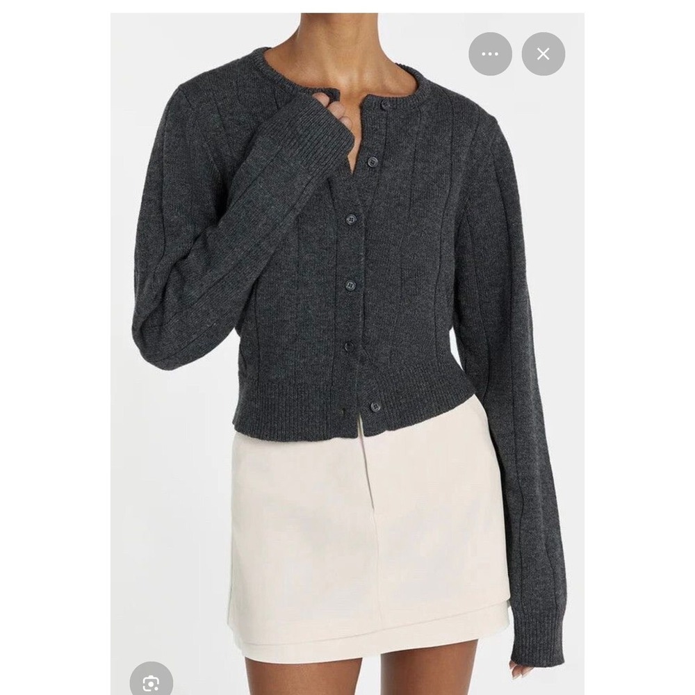 Dissh Charcoal Grey Ribbed Wool Blend Cropped Cardigan XS WES04601CCO.640